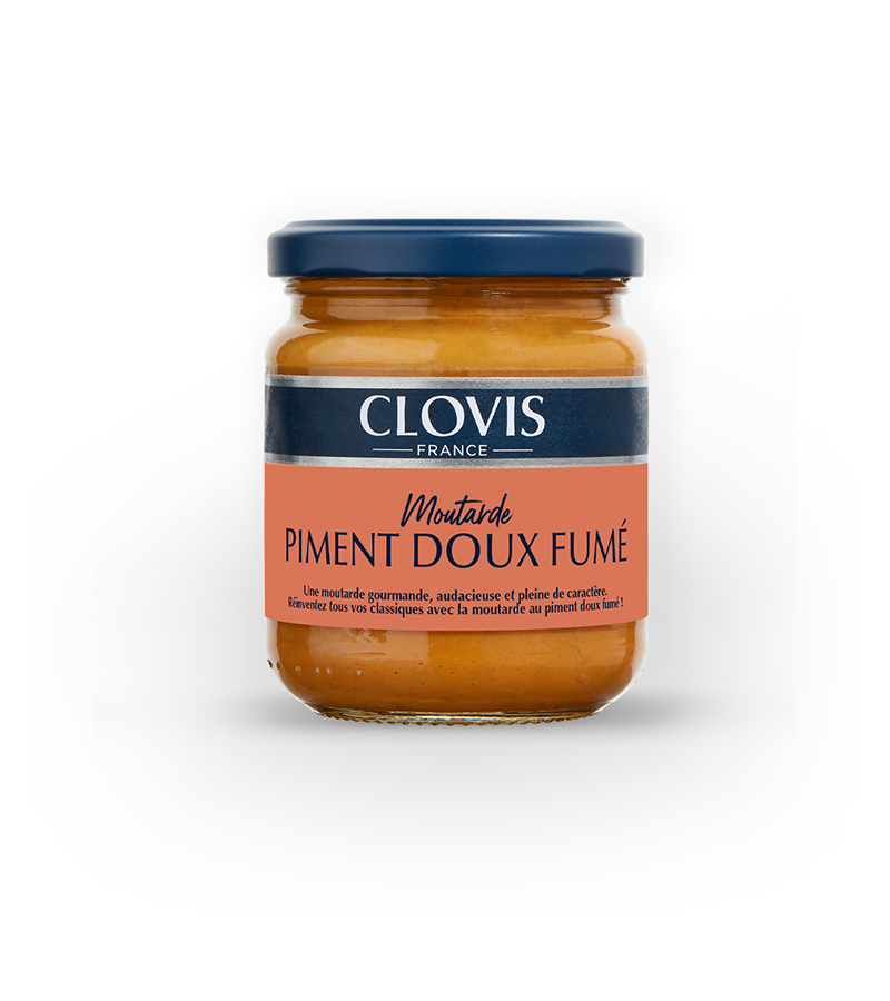 Pot de moutarde piment doux fumé, format 200g, marque Clovis