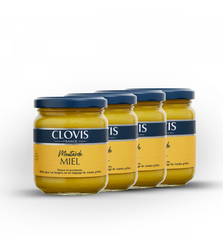 Lot de 4 pots de Moutarde Miel 200g - Clovis France