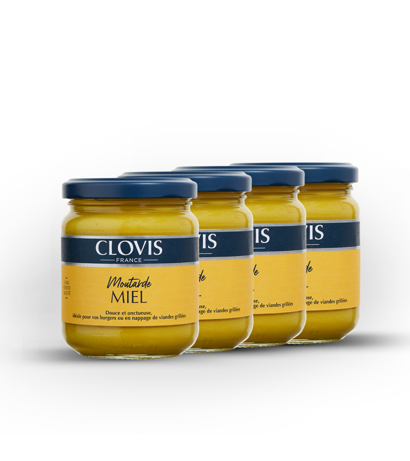 Lot de 4 pots de Moutarde Miel 200g - Clovis France