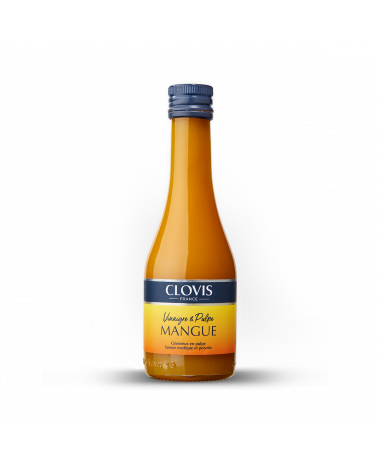 Bouteille Vinaigre & Pulpe de Mangue, marque Clovis, format 25cl, sur fond blanc