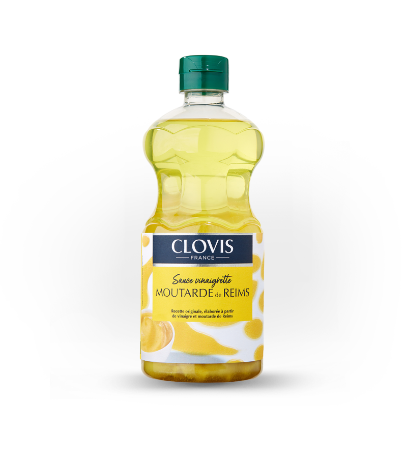 Vinaigrette Moutarde de Reims, marque Clovis, format 55cl, sur fond blanc