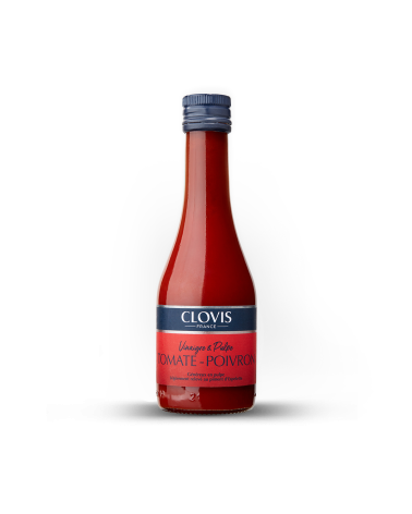 Vinaigre & Pulpe Tomate, Poivron, Piment d'Espelette, marque Clovis, format 25cl, sur fond blanc