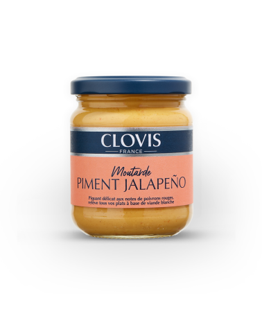 Moutarde Piment Jalapeño, marque  Clovis, format 200g, sur fond blanc