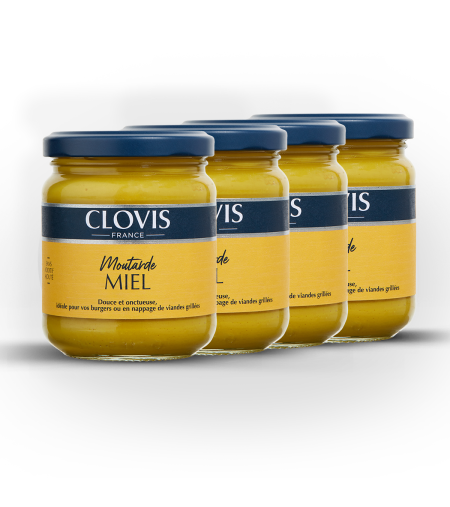 Lot de 4 pots de Moutarde Miel 200g - Clovis France