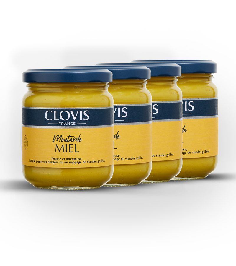 Lot de 4 pots de Moutarde Miel 200g - Clovis France
