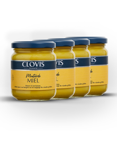 Lot de 4 pots de Moutarde Miel 200g - Clovis France