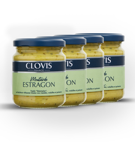 Lot de 4 pots de Moutarde Estragon 200g - Clovis France