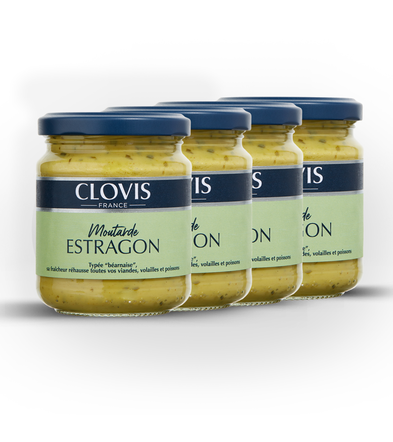 Lot de 4 pots de Moutarde Estragon 200g - Clovis France