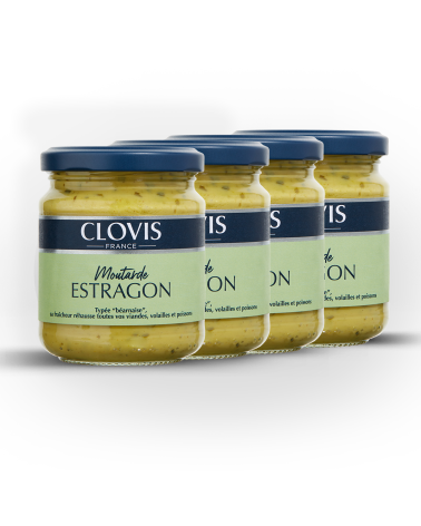 Lot de 4 pots de Moutarde Estragon 200g - Clovis France