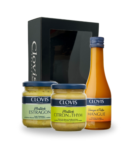Coffret Fraîcheur Clovis : 2 Moutardes 200g et 1 Vinaigre 25cl