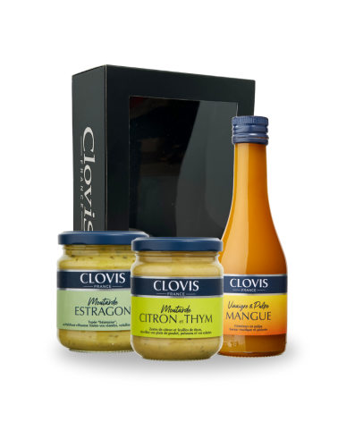 Coffret Fraîcheur Clovis : 2 Moutardes 200g et 1 Vinaigre 25cl