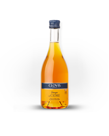 Vinaigre de Cidre d'origine 100% France, marque Clovis, format 50cl, sur fond blanc