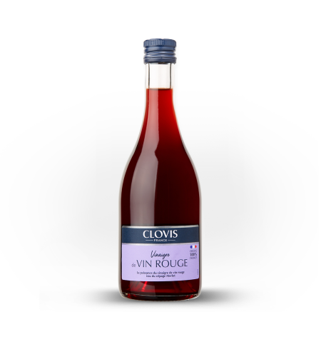 Vinaigre Vin Rouge 100% FRANCE, marque Clovis, format 50cl, sur fond blanc