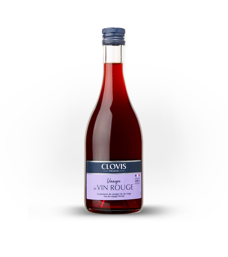 Vinaigre Vin Rouge 100% FRANCE, marque Clovis, format 50cl, sur fond blanc