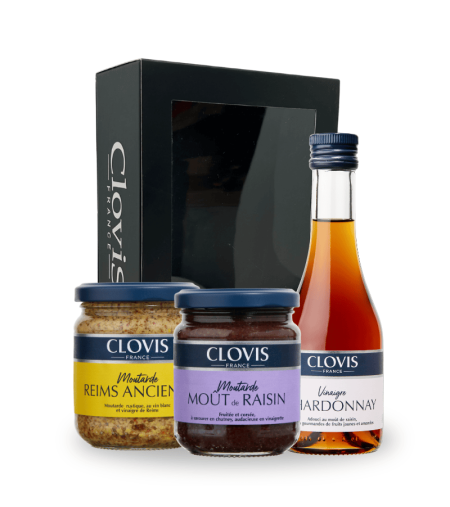 Coffret aux spécialités Champenoise : Moutardes & Vinaigre Clovis