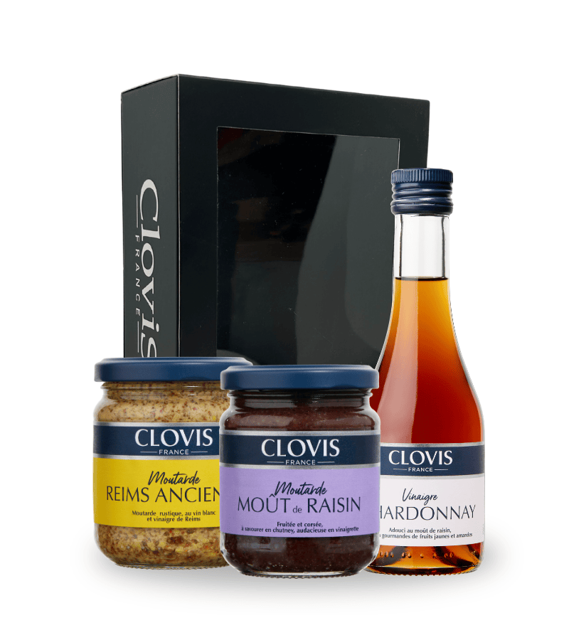 Coffret aux spécialités Champenoise : Moutardes & Vinaigre Clovis