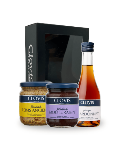 Coffret aux spécialités Champenoise : Moutardes & Vinaigre Clovis