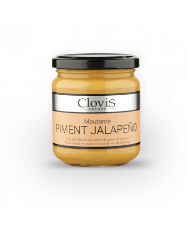 Moutarde Piment Jalapeño, marque  Clovis, format 200g, sur fond blanc