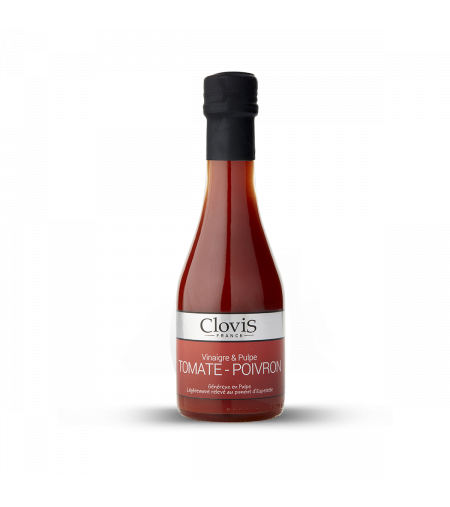 Vinaigre & Pulpe Tomate, Poivron, Piment d'Espelette, marque Clovis, format 25cl, sur fond blanc