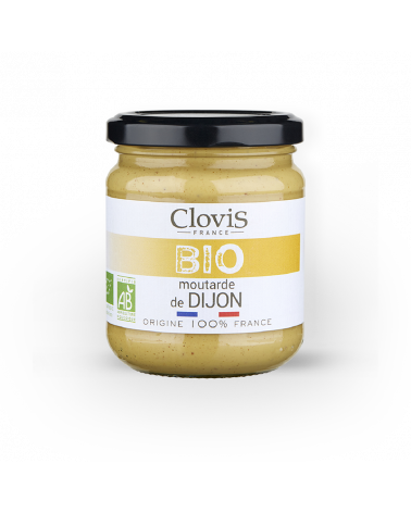 Pot de moutarde de Dijon - marque Clovis - format 200g - 100% origine France - sur fond blanc