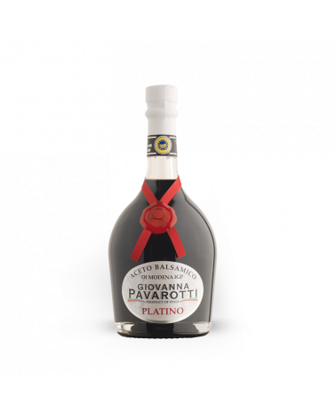 Vinaigre Balsamique de Modène, marque Giovanna Pavarotti Platino, format 25cl, sur fond blanc