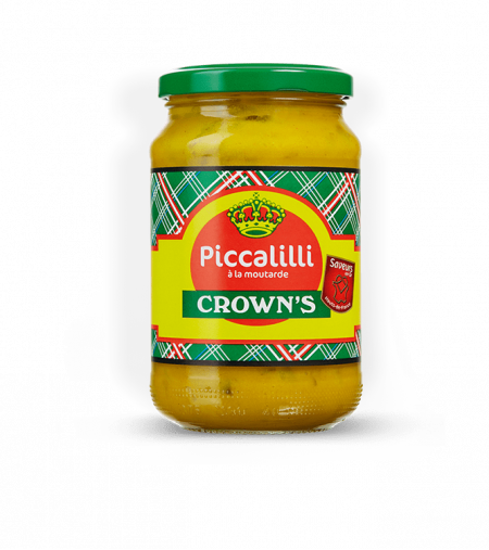 Pot de moutarde Piccalilli, marque Crown's, format 350g, sur fond blanc