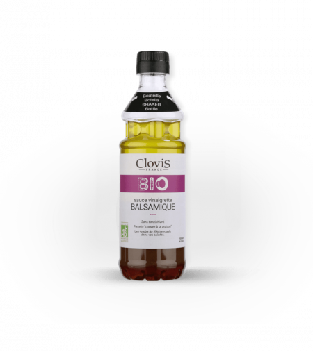 Sauce vinaigrette balsamique BIO, marque Clovis, format 35cl, sur fond blanc