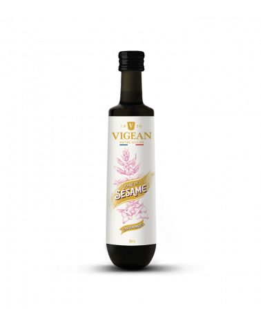 bouteille d'Huile Sésame Gastronomique, marque Vigean, format 25cl, sur fond blanc