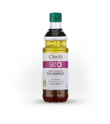 Sauce vinaigrette balsamique BIO, marque Clovis, format 35cl, sur fond blanc