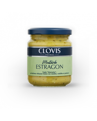 Pot de moutarde à l'estragon Clovis, format 200g, sur fond blanc
