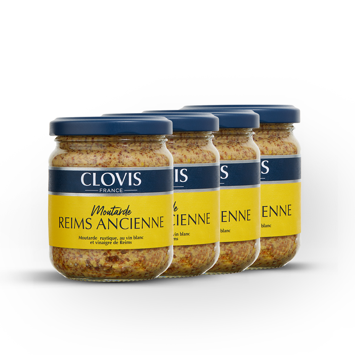 Lot de 4 pots de moutarde à l’ancienne de la marque Clovis