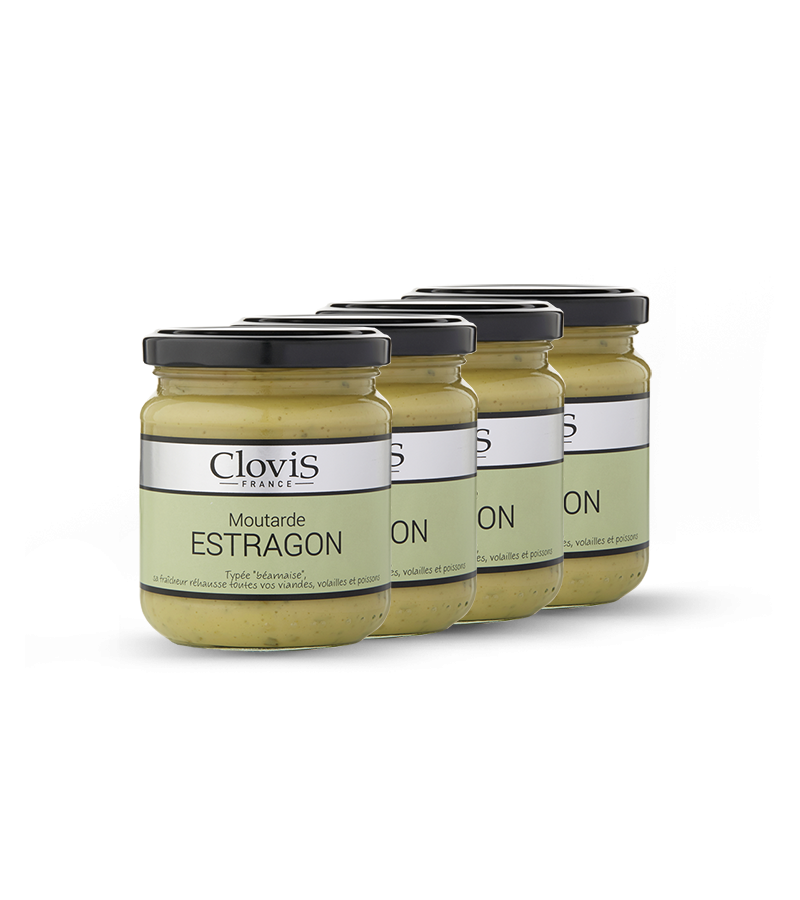 Lot de 4 pots de moutarde à l’estragon de la marque Clovis