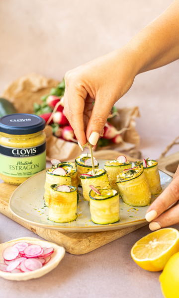 Roulés de courgette au fromage frais et moutarde à l’estragon